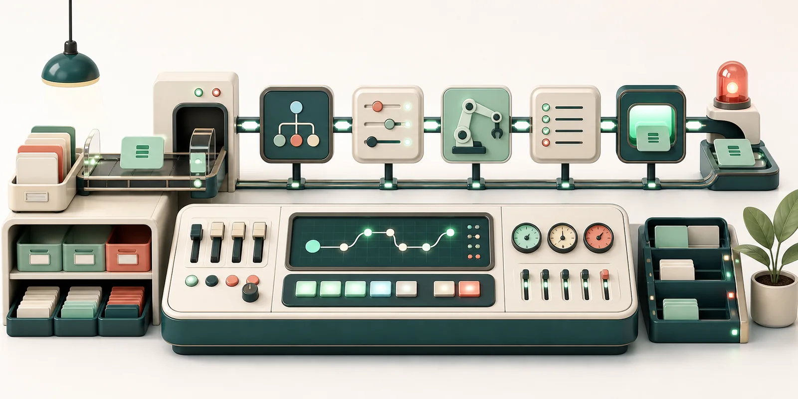 Ilustración de procesos operativos, automatización y control de workflows
